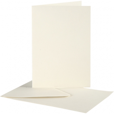 Brevkort, kort str. 10,5x15 cm, kuvert str. 11,5x16,5 cm, råhvid, 10sæt/ 1 pk.