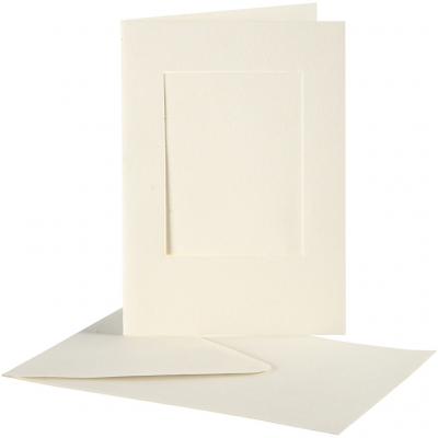 Passepartoutkort med kuvert, rektangulær, kort str. 10,5x15 cm, kuvert str. 11,5x16,5 cm, råhvid, 10sæt/ 1 pk.