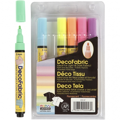 Deco Tekstiltusch, streg 3 mm, neonfarver, 6 stk./ 1 pk.