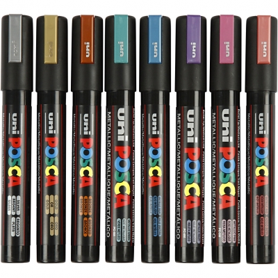 Posca Tusch, streg 2,5 mm, metallicfarver, 8stk./ 1 pk.