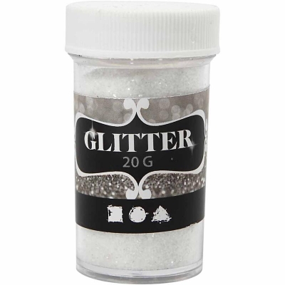 Glitter, hvid, 20g/ 1 ds.