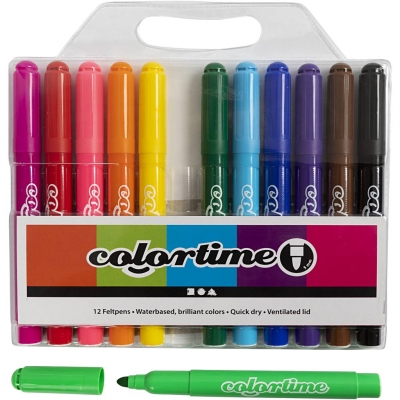 Colortime Tusch, streg 5 mm, standardfarver, 12 stk./ 1 pk.