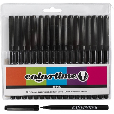 Colortime Tusch, streg 2 mm, sort, 18stk./ 1 pk.
