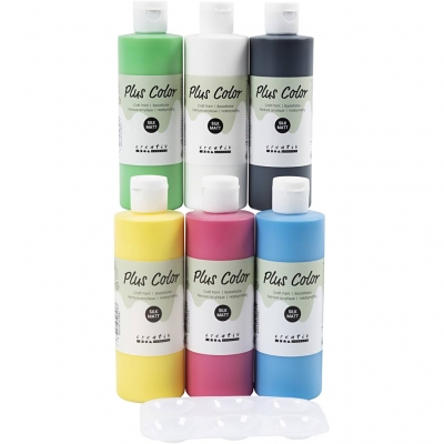 Plus Color Hobbymaling, primærfarver, 6x250 ml/ 1 pk.