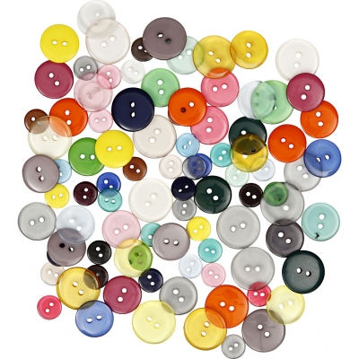 Knapper, diam. 12+18+20 mm, ass. farver, 50 g, 100 stk./ 1 pk.