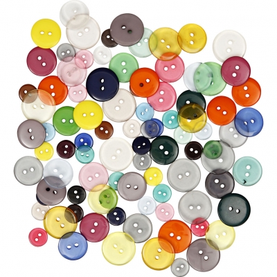 Knappe-mix, diam. 12+18+20 mm, ass. farver, 100 stk./ 1 pk., 50 g