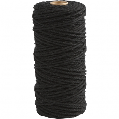 Knyttegarn, L: 100 M, tykkelse 2 mm, Tyk kvalitet 12/36, sort, 225 g/ 1 ngl.