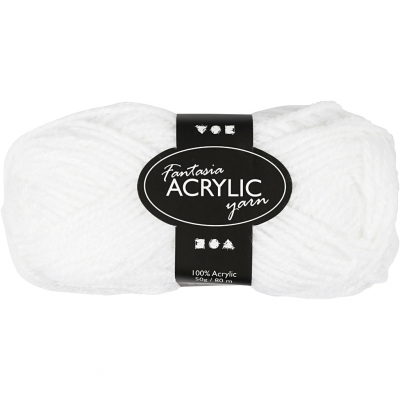 Fantasia Polyacrylgarn, L: 80 M, hvid, 50 g/ 1 ngl.