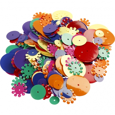 Pailletter, runde, str. 10-25 mm, ass. farver, 35g/ 1 pk.