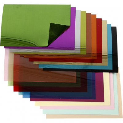 Pailletfolie, ark 15,8x11 cm, tykkelse 0,25 mm, 20ass. ark/ 1 pk.