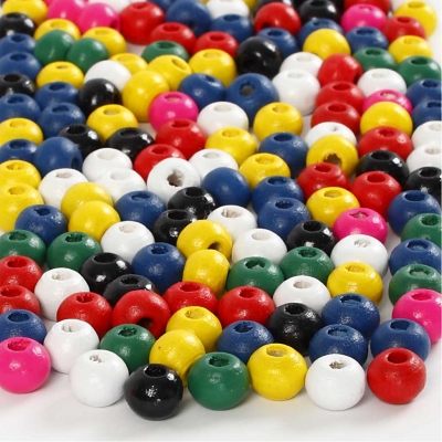 Træperlemix, diam. 4 mm, hulstr. 1,5 mm, ass. farver, 6 g/ 1 pk.