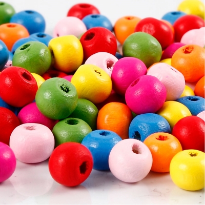 Træperlemix, diam. 8 mm, hulstr. 1,5-2 mm, ass. farver, 500g/ 1 ps.