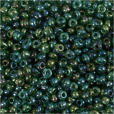 Rocaiperler, diam. 3 mm, str. 8/0 , hulstr. 0,6-1,0 mm, grøn olie, 25g/ 1 pk.