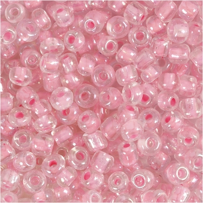 Rocaiperler, diam. 4 mm, str. 6/0, hulstr. 0,9-1,2 mm, rosa kerne, 25g/ 1 pk.