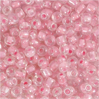 Rocaiperler, diam. 4 mm, str. 6/0, hulstr. 0,9-1,2 mm, rosa kerne, 500g/ 1 pk.