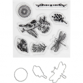 Stempler og skæreskabeloner, dyr og blade, str. 2,5-6 cm, 1 pk.