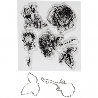 Stempler og skæreskabeloner, blomster, str. 4-6,5 cm, 1 pk.