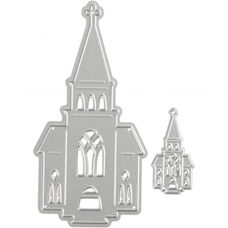 Skære- og prægeskabelon, kirker, str. 46x91+18x35 mm, 1 stk.
