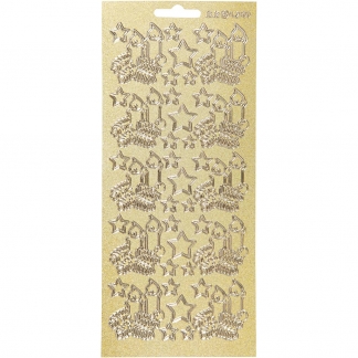 Stickers, julelys, ark 10x23 cm, guld, 1 ark