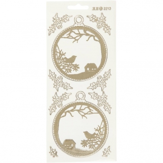 Stickers, julekugler, ark 10x23 cm, guld, transparent, 1 ark
