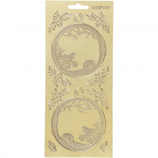 Stickers, julekugler, ark 10x23 cm, guld, 1 ark