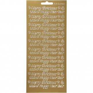 Stickers, Merry Christmas and a Happy New Year, ark 10x23 cm, guld, 1 ark