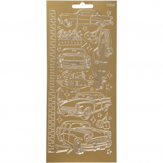 Stickers, biler, 10x23 cm, guld, 1 ark