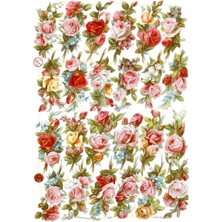 Glansbilleder, ark 16,5x23,5 cm, rosenbukettter, 3ark