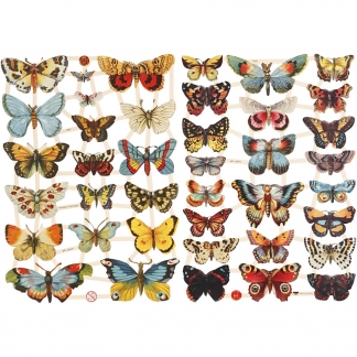 Glansbilleder, sommerfugle, 16,5x23,5 cm, 2 ark/ 1 pk.
