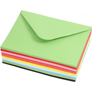Kuverter, kuvert str. 11,5x16 cm, 80 g, ass. farver, 10x10 stk./ 1 pk.
