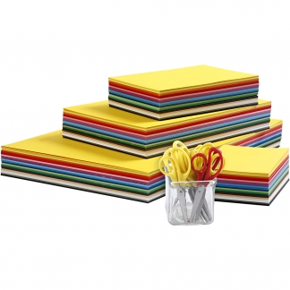 Creativ karton og børnesakse, A3,A4,A5,A6, 180 g, ass. farver, 1 sæt