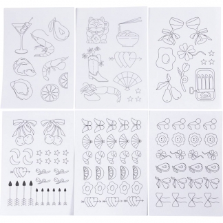 Vandopløselige Broderiark, Dekorative motiver, A5, ark 148,5x210 mm, 6 ark/ 1 pk.