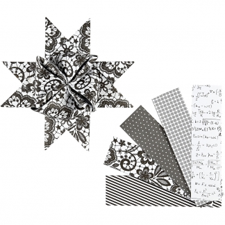 Stjernestrimler, L: 100 cm, diam. 18 cm, B: 40 mm, sort, hvid, 40 strimler/ 1 pk.