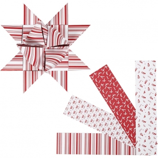 Stjernestrimler, L: 100 cm, diam. 18 cm, B: 40 mm, rød, hvid, 40 strimler/ 1 pk.