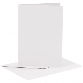 Kort og kuverter, kort str. 10,5x15 cm, kuvert str. 11,5x16,5 cm, 110+230 g, hvid, 6 sæt/ 1 pk.