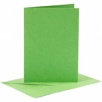 Kort og kuverter, kort str. 10,5x15 cm, kuvert str. 11,5x16,5 cm, 110+220 g, grøn, 6 sæt/ 1 pk.