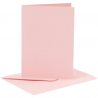 Kort og kuverter, kort str. 10,5x15 cm, kuvert str. 11,5x16,5 cm, 110+220 g, rosa, 6 sæt/ 1 pk.
