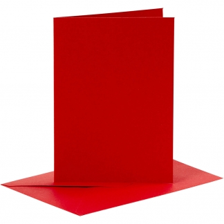 Kort og kuverter, kort str. 10,5x15 cm, kuvert str. 11,5x16,5 cm, 110+230 g, rød, 6 sæt/ 1 pk.