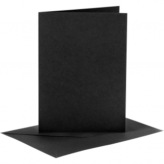 Kort og kuverter, kort str. 10,5x15 cm, kuvert str. 11,5x16,5 cm, 110+230 g, sort, 6 sæt/ 1 pk.