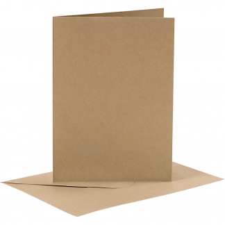 Kort og kuverter, kort str. 10,5x15 cm, kuvert str. 11,5x16,5 cm, 110+230 g, natur, 6 sæt/ 1 pk.