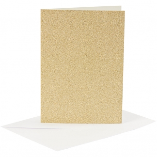 Kort og kuverter, kort str. 10,5x15 cm, kuvert str. 11,5x16,5 cm, glitter, 120+250 g, guld, 4 sæt/ 1 pk.