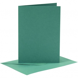 Kort og kuverter, kort str. 10,5x15 cm, kuvert str. 11,5x16,5 cm, 110+230 g, mørk grøn, 6 sæt/ 1 pk.