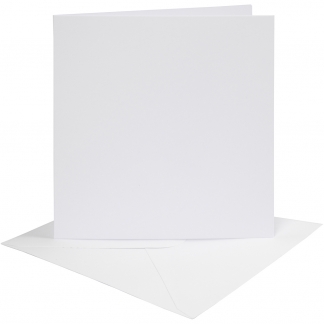 Kort og kuverter, kort str. 15,2x15,2 cm, kuvert str. 16x16 cm, 230 g, hvid, 4 sæt/ 1 pk.