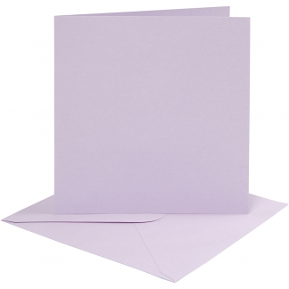 Kort og kuverter, kort str. 15,2x15,2 cm, kuvert str. 16x16 cm, 210 g, lys lilla, 4 sæt/ 1 pk.
