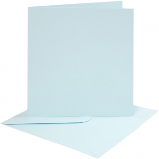 Kort og kuverter, kort str. 15,2x15,2 cm, kuvert str. 16x16 cm, 220 g, lys blå, 4 sæt/ 1 pk.