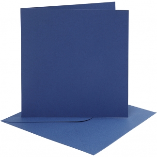 Kort og kuverter, kort str. 15,2x15,2 cm, kuvert str. 16x16 cm, 220 g, blå, 4 sæt/ 1 pk.