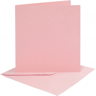 Kort og kuverter, kort str. 15,2x15,2 cm, kuvert str. 16x16 cm, 220 g, rosa, 4 sæt/ 1 pk.