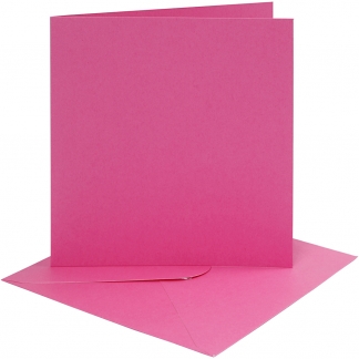 Kort og kuverter, kort str. 15,2x15,2 cm, kuvert str. 16x16 cm, 220 g, pink, 4 sæt/ 1 pk.