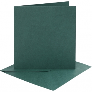 Kort og kuverter, kort str. 15,2x15,2 cm, kuvert str. 16x16 cm, 230 g, mørk grøn, 4 sæt/ 1 pk.