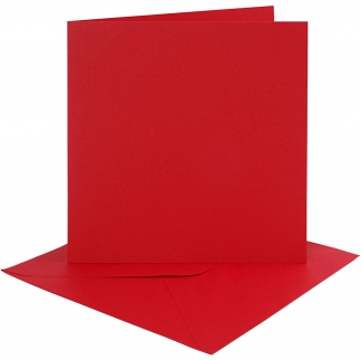 Kort og kuverter, kort str. 15,2x15,2 cm, kuvert str. 16x16 cm, 230 g, rød, 4 sæt/ 1 pk.